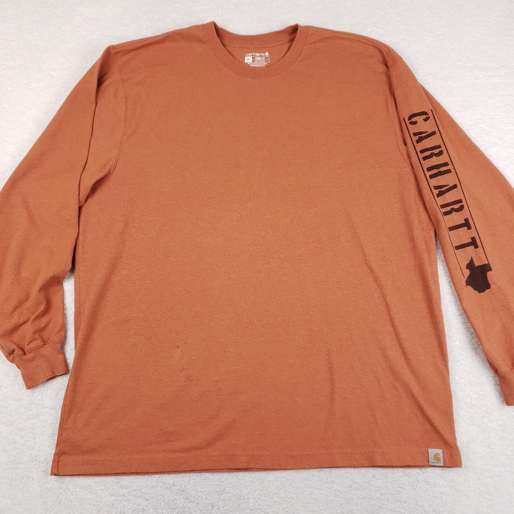 Carhartt Mens XL Loose Fit Long Sleeve Texas Lone Star State Graphic Tee Orange